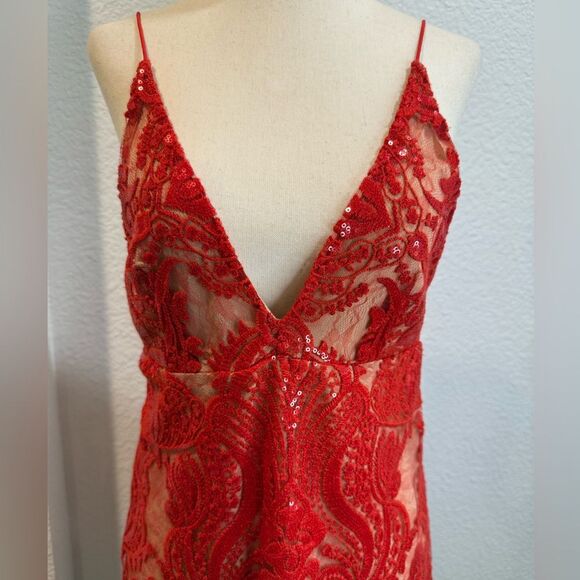Free People Unique Sexy V Neck Lace Mini Party Dress SZ 4 - Picture 3 of 10